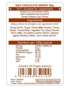 MILK CHOCOLATE GINGER 125G