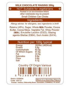 MILK CHOCOLATE RAISINS 250G