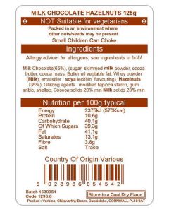 MILK CHOCOLATE HAZELNUTS 125G
