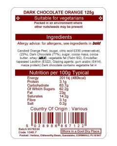 DARK CHOCOLATE ORANGE PEEL 125G
