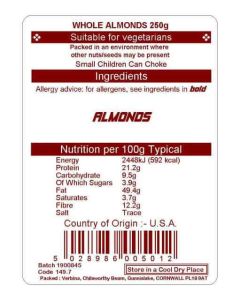 ALMONDS WHOLE 250G
