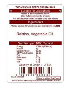 RAISINS SEEDLESS THOMPSONS   12.5KG