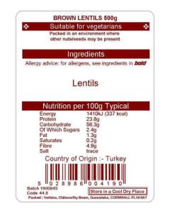BROWN LENTILS WHOLE 500G