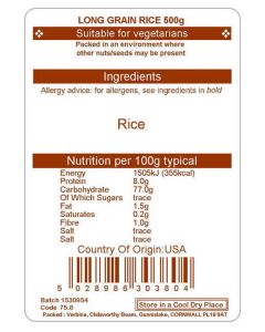 LONG GRAIN WHITE RICE 500G PATNA