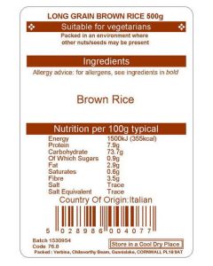 RICE BROWN LONG GRAIN (ITALIAN) 500G