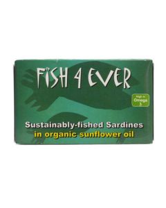 FISH 4 EVER WHOLE MSC SARDINES IN ORGANIC SUNFLOWER OIL 120G X 10